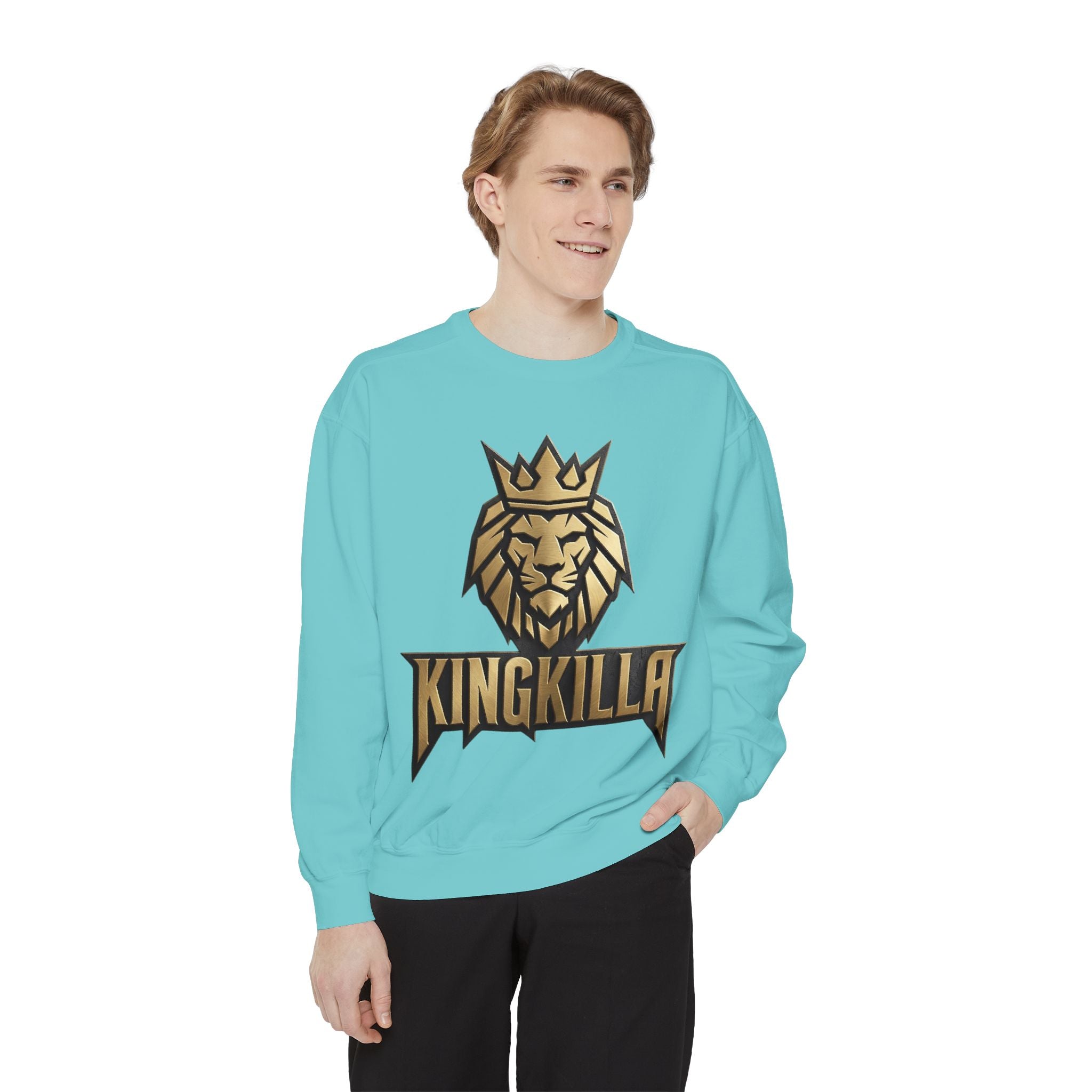 King Killa Lion Crest sweatshirt | Graphic Crewneck with Back Script Circle