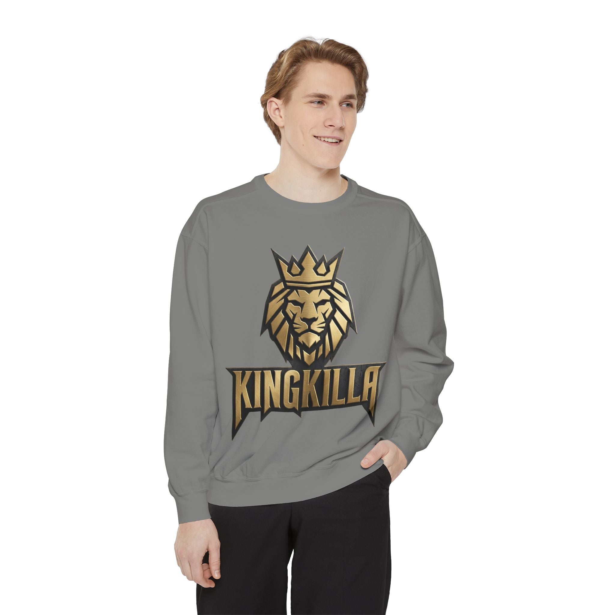King Killa Lion Crest sweatshirt | Graphic Crewneck with Back Script Circle