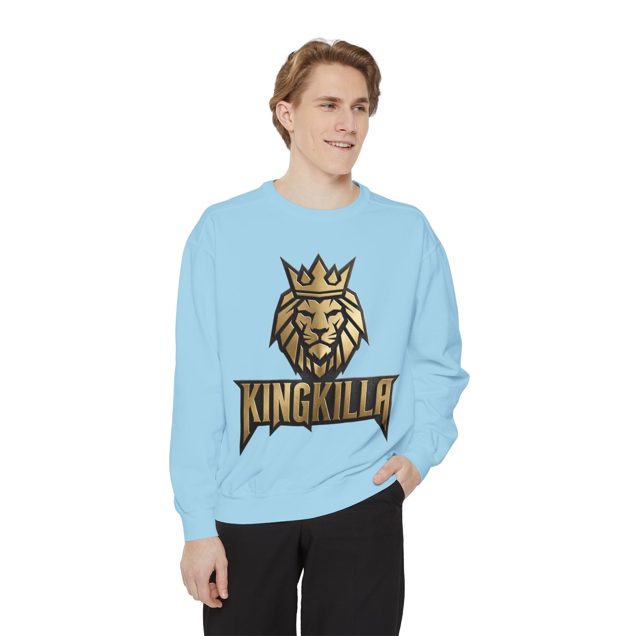 King Killa Lion Crest sweatshirt | Graphic Crewneck with Back Script Circle