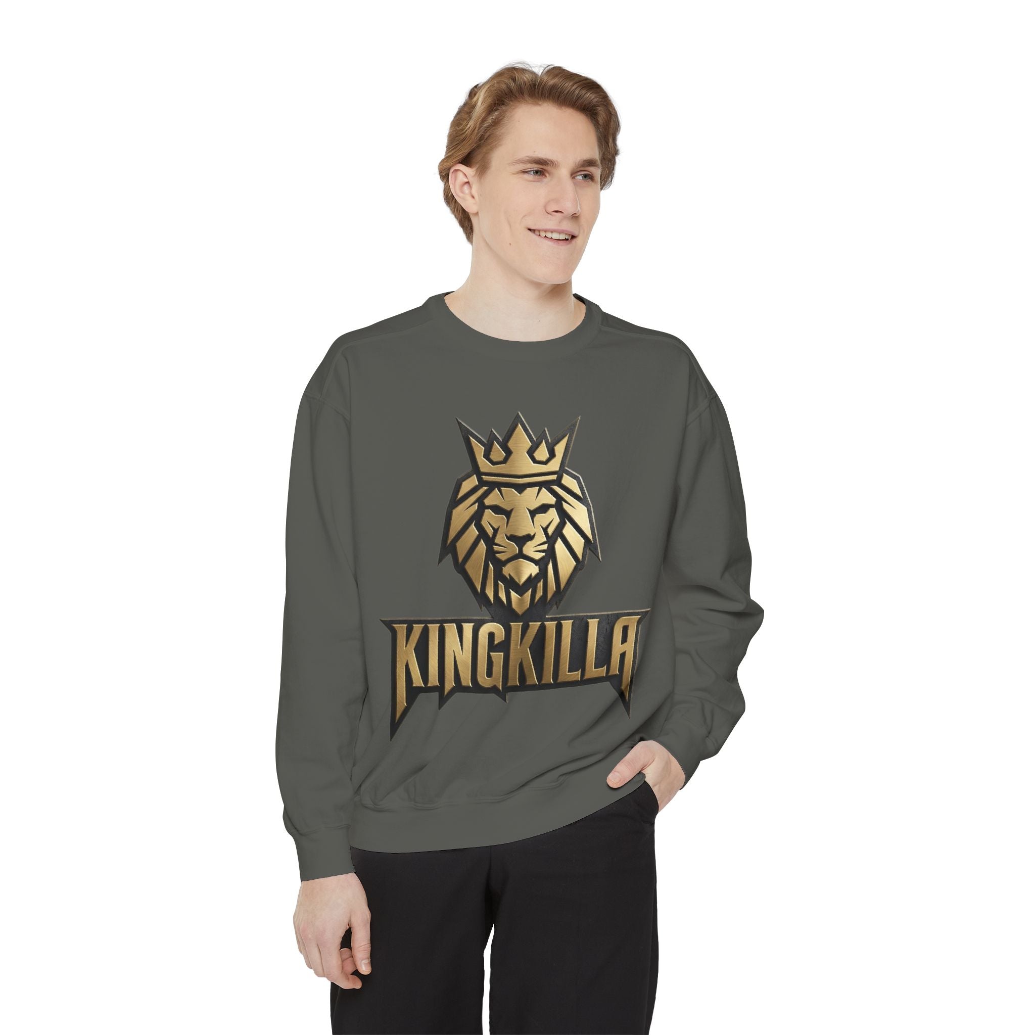 King Killa Lion Crest sweatshirt | Graphic Crewneck with Back Script Circle