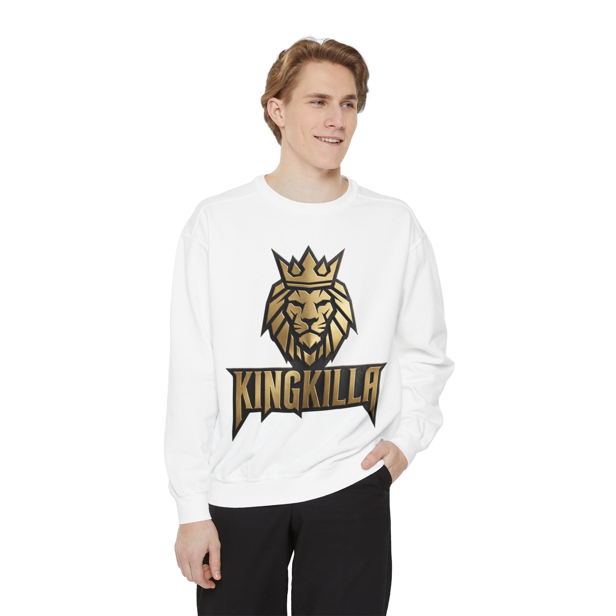 King Killa Lion Crest sweatshirt | Graphic Crewneck with Back Script Circle