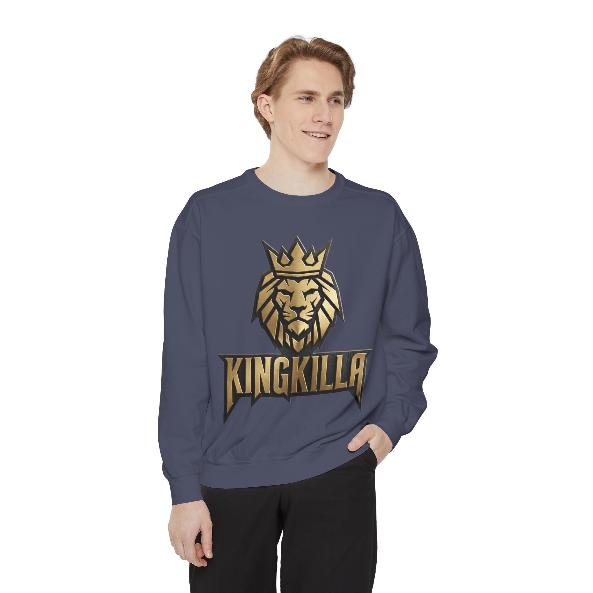 King Killa Lion Crest sweatshirt | Graphic Crewneck with Back Script Circle